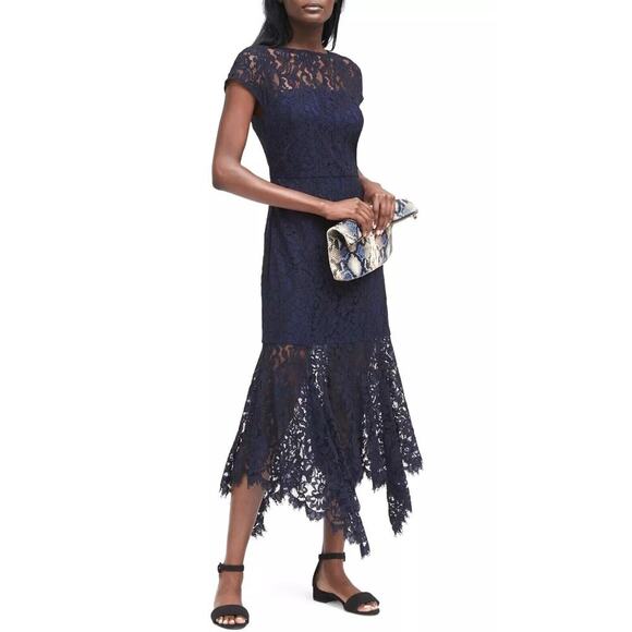 BANANA REPUBLIC Navy Lace Trumpet Midi Dress - Picture 1 of 13